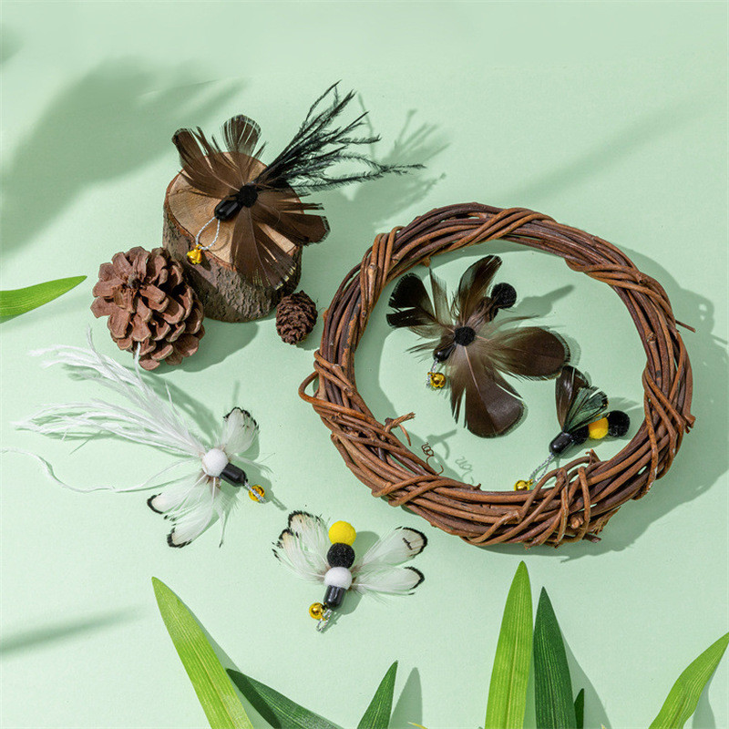 Jucării pentru pisici cu pene de simulare Cap de înlocuire Baghete de sârmă Baghetă teaser cu clopoțel Pisicuță Jocuri interactive de prindere pentru antrenament