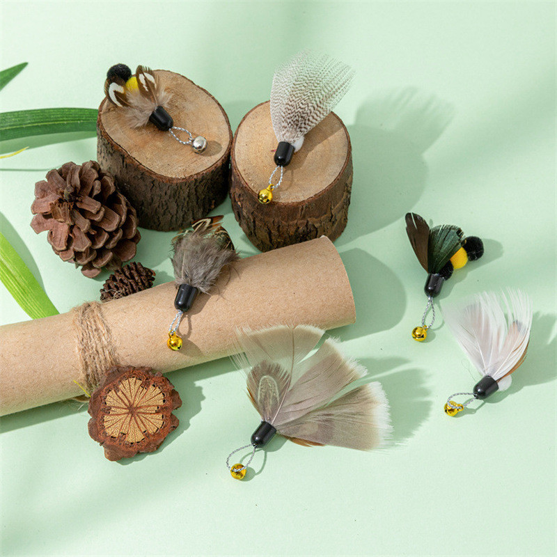 Jucării pentru pisici cu pene de simulare Cap de înlocuire Baghete de sârmă Baghetă teaser cu clopoțel Pisicuță Jocuri interactive de prindere pentru antrenament