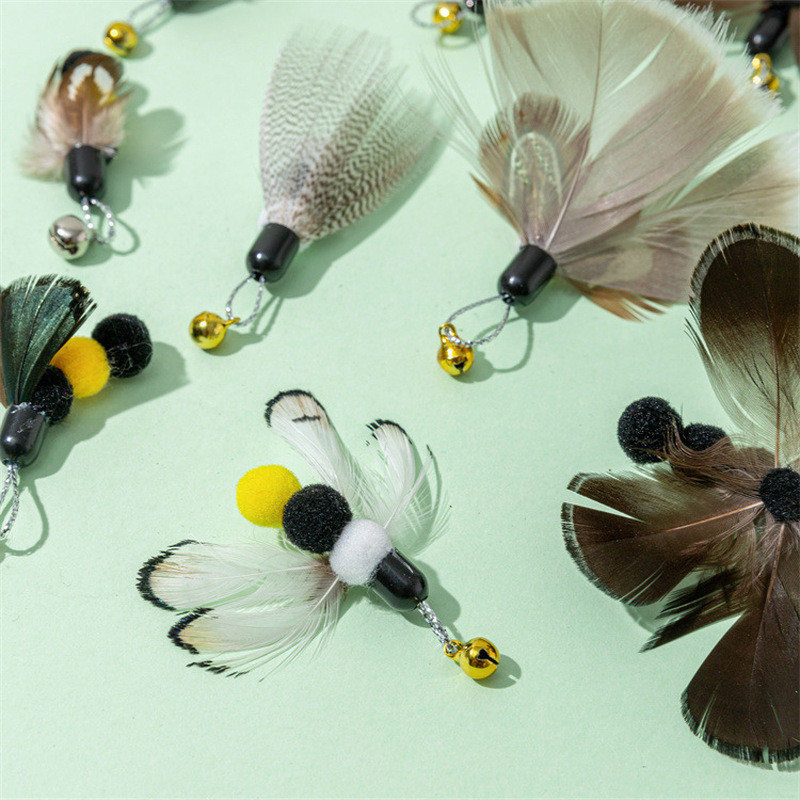 Jucării pentru pisici cu pene de simulare Cap de înlocuire Baghete de sârmă Baghetă teaser cu clopoțel Pisicuță Jocuri interactive de prindere pentru antrenament