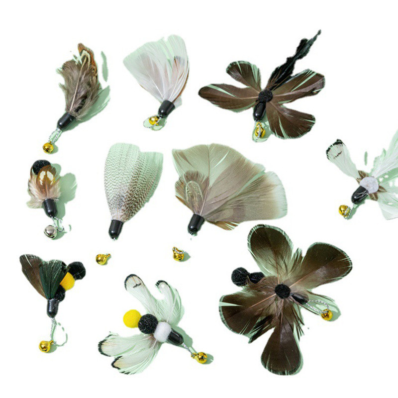 Jucării pentru pisici cu pene de simulare Cap de înlocuire Baghete de sârmă Baghetă teaser cu clopoțel Pisicuță Jocuri interactive de prindere pentru antrenament