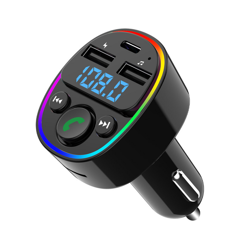 Transmițător FM Bluetooth 5.0 Adaptor pentru mașină Încărcător rapid pentru mașină Player audio muzică Apeluri hands-free Port USB tip C dublu LED 7 culori