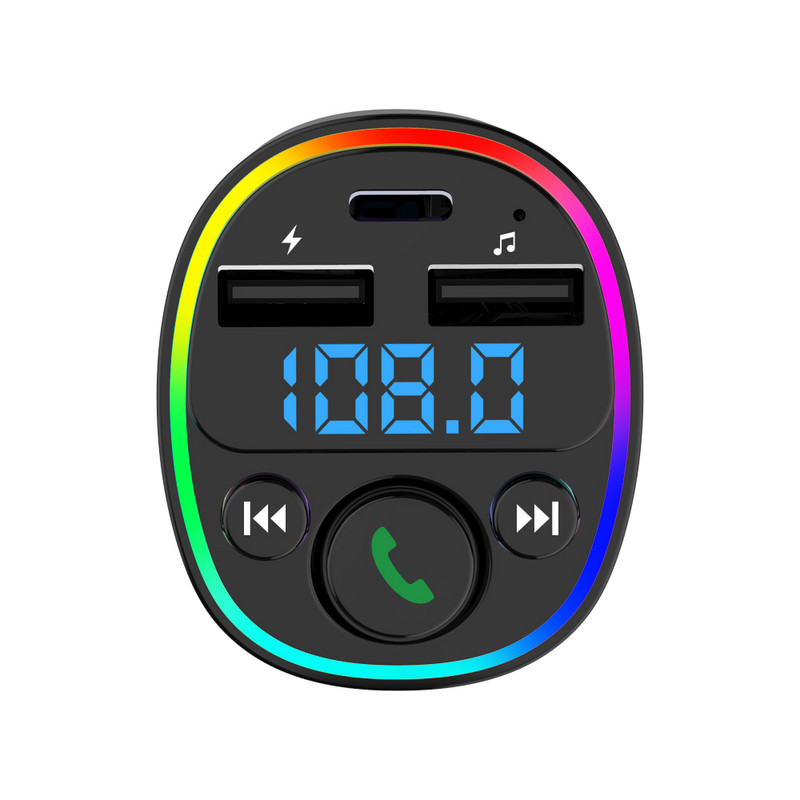 Transmițător FM Bluetooth 5.0 Adaptor pentru mașină Încărcător rapid pentru mașină Player audio muzică Apeluri hands-free Port USB tip C dublu LED 7 culori