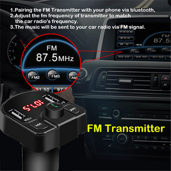 Bluetooth Fm трансмитер Usb Aux модулатор Хендсфри комплект за кола Авто аудио Mp3 плейър 3.1A бързо зареждане Двойно USB адаптер за зарядно за кола