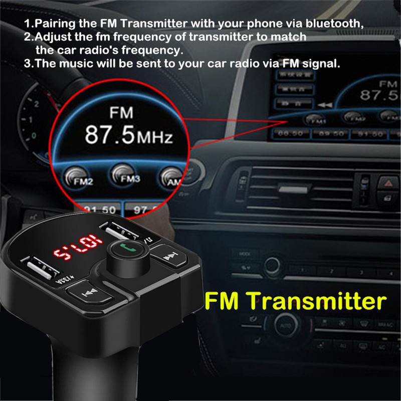 Transmițător FM Bluetooth Modulator Aux USB Set auto Mâini libere Player Audio Mp3 pentru mașină 3.1A Încărcare rapidă Adaptor încărcător auto USB dublu