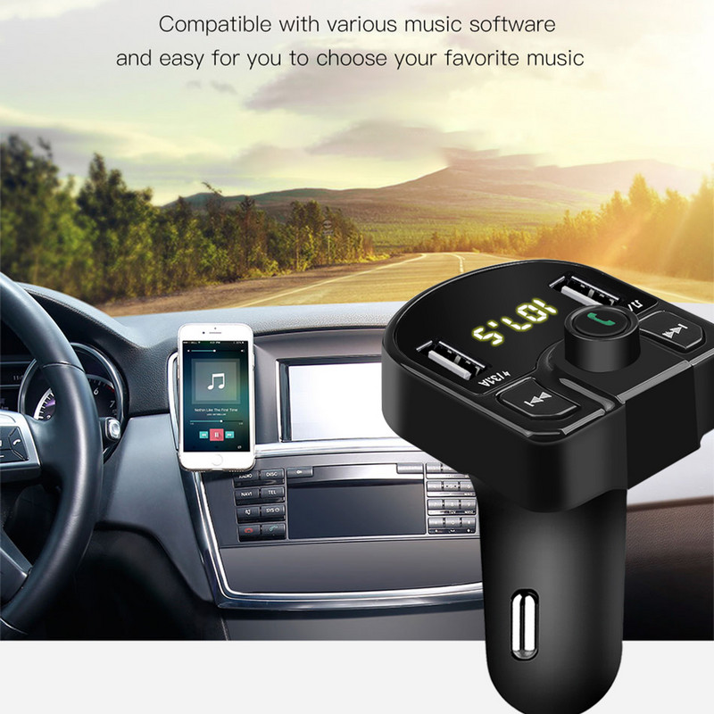 Transmițător FM Bluetooth Modulator Aux USB Set auto Mâini libere Player Audio Mp3 pentru mașină 3.1A Încărcare rapidă Adaptor încărcător auto USB dublu