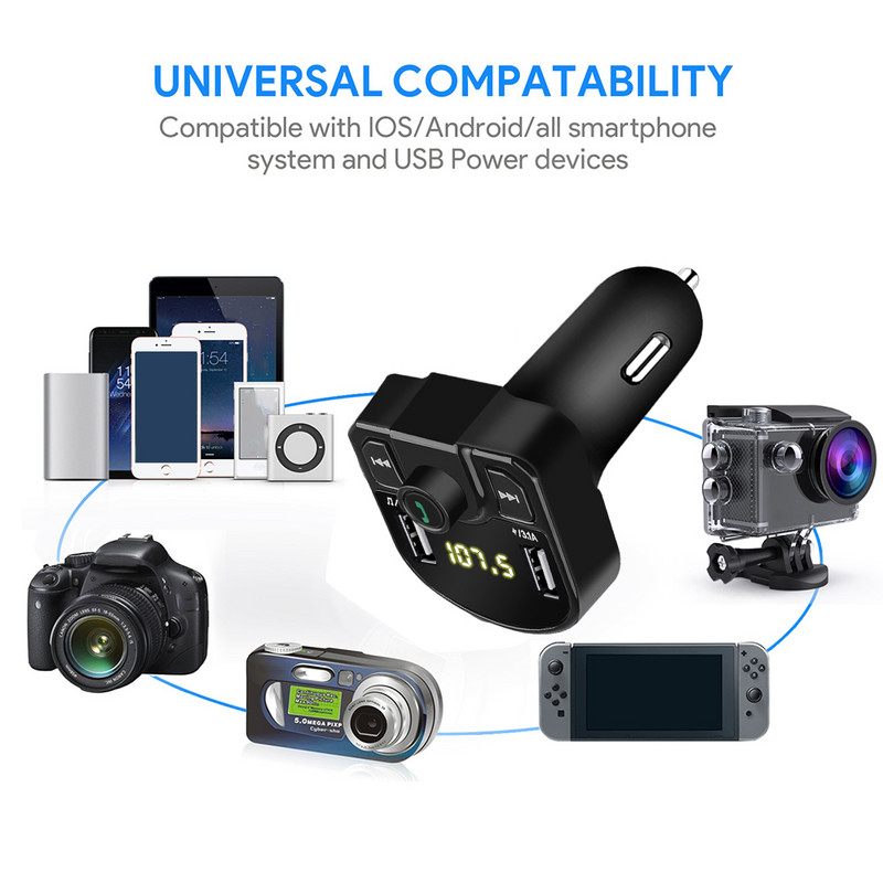 Transmițător FM Bluetooth Modulator Aux USB Set auto Mâini libere Player Audio Mp3 pentru mașină 3.1A Încărcare rapidă Adaptor încărcător auto USB dublu
