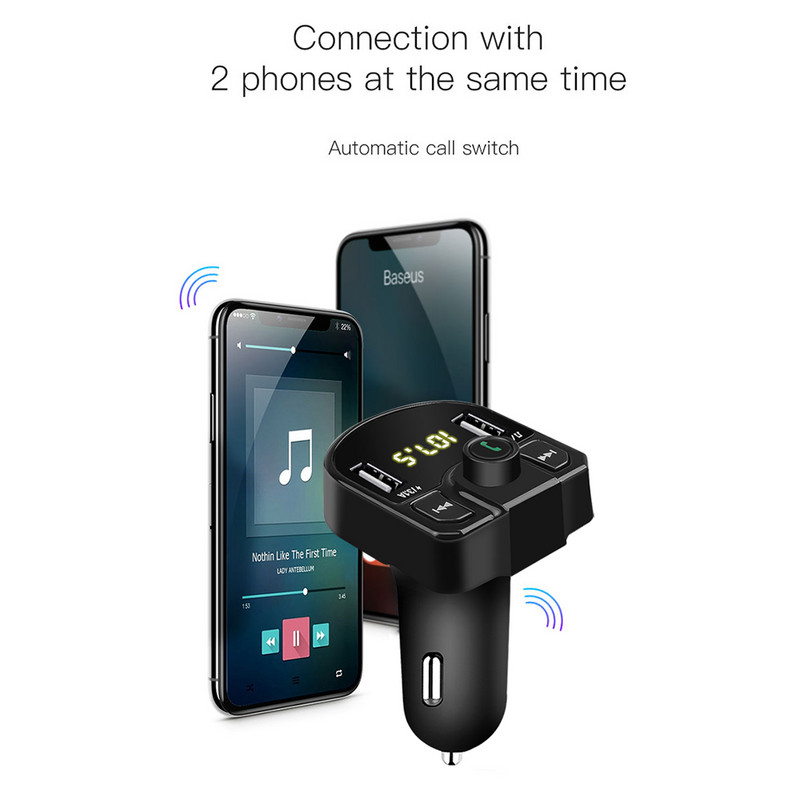 Transmițător FM Bluetooth Modulator Aux USB Set auto Mâini libere Player Audio Mp3 pentru mașină 3.1A Încărcare rapidă Adaptor încărcător auto USB dublu