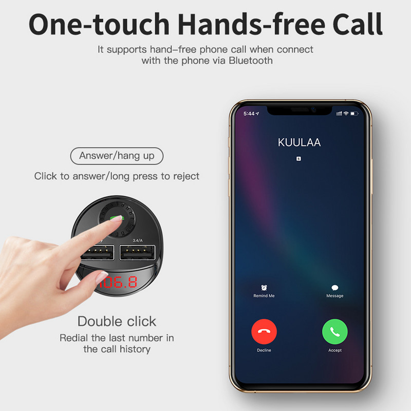 Transmițător FM 4.2 compatibil cu Bluetooth pentru mașină Adaptor radio FM Player MP3 Încărcător USB 3.4A Încărcător rapid USB dublu Accesorii auto