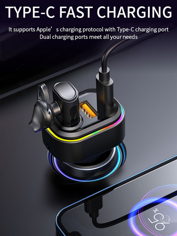 Player MP3 auto Bluetooth 5.0 Căști fără fir Modulator Mâini libere Player muzical USB 3.1A PD 36W Încărcător rapid Accesorii auto