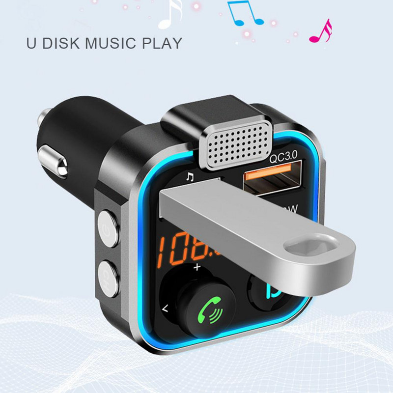 Transmițător FM Adaptor pentru mașină Bluetooth 5.0 Kit radio pentru mașină Receptor audio wireless Mâini libere Player MP3 PD20W+QC3.0 Încărcător auto 2USB