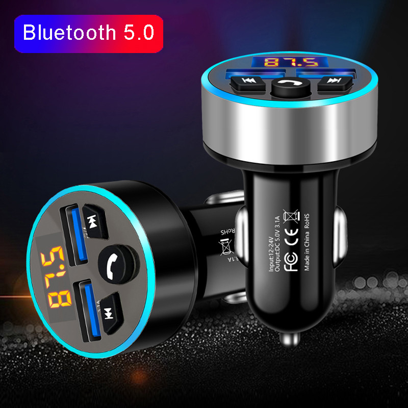 Transmițător modulator FM JINSERTA Bluetooth 5.0 Radio FM 3.1A USB Încărcător auto Kit Mâini libere Transmițător FM audio fără fir