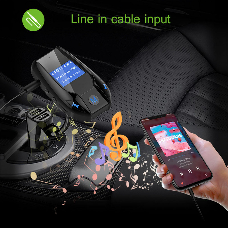 Player Mp3 auto Bluetooth Transmițător FM Modulator Afișaj LCD Mâini libere Folder suport/card TF/disc U Intrare AUX Redare muzică