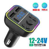 Διπλός πομπός USB αυτοκινήτου FM Bluetooth 5.0 PD Type-C Φορτιστής Player Colorful Light Ambient 3.1A Fast MP3 Handsfree Modulator P5W1