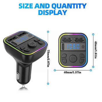 Двоен USB FM трансмитер за кола Bluetooth 5.0 PD Type-C зарядно устройство Плейър Цветна околна светлина 3.1A Бърз MP3 модулатор за свободни ръце P5W1