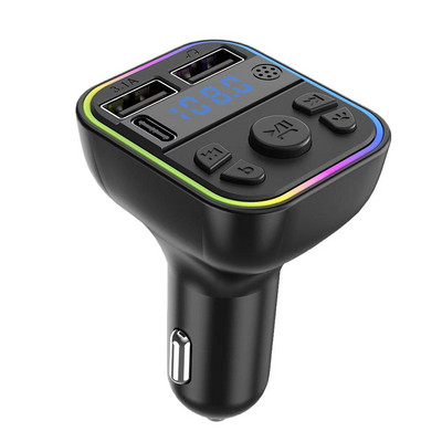 Διπλός πομπός USB αυτοκινήτου FM Bluetooth 5.0 PD Type-C Φορτιστής Player Colorful Light Ambient 3.1A Fast MP3 Handsfree Modulator P5W1