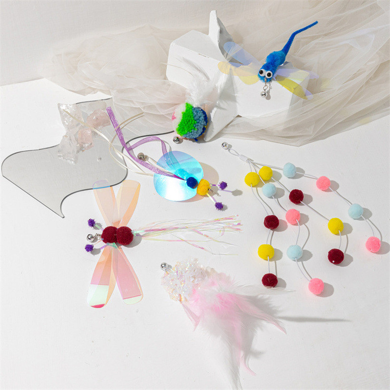 Baghetă de pisică, jucărie, cap de înlocuire, pene de șoarece, în formă de omidă