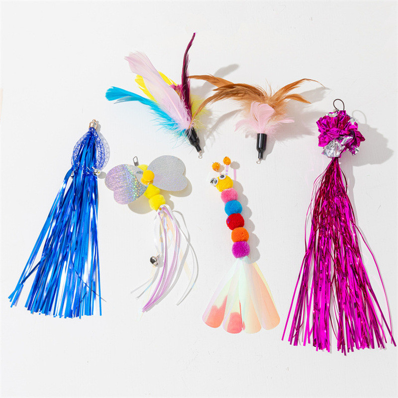 Baghetă de pisică, jucărie, cap de înlocuire, pene de șoarece, în formă de omidă