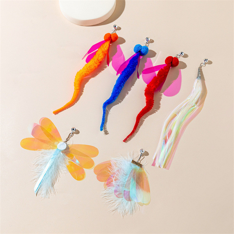 Baghetă de pisică, jucărie, cap de înlocuire, pene de șoarece, în formă de omidă