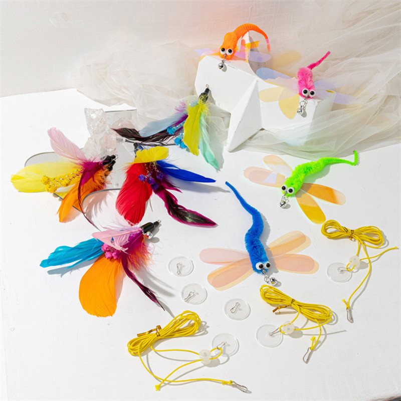 Baghetă de pisică, jucărie, cap de înlocuire, pene de șoarece, în formă de omidă