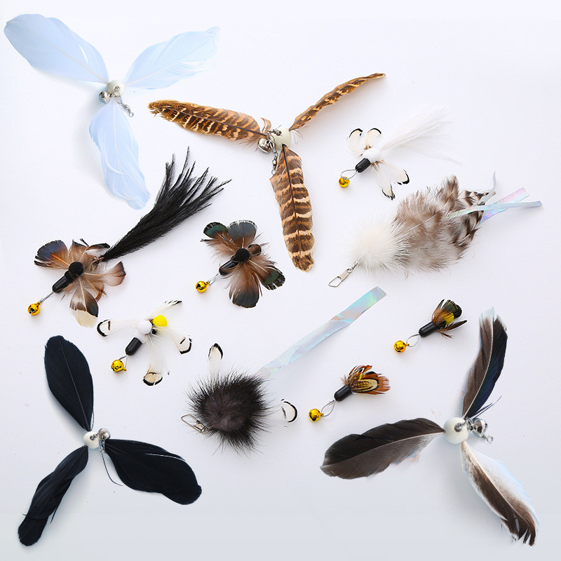 Baghetă pentru pisici Insecte amuzante Înlocuire cu pene Pisicuță Baghetă pentru pisici Jucării de pluș pentru pisici Accesorii pentru animale de companie Teaser cu pene rotative