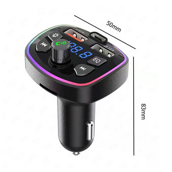 Кола Bluetooth-съвместима запалка Радио FM трансмитер PD 18W Type-C Dual USB 3.1A Цветна околна светлина MP3 плейър