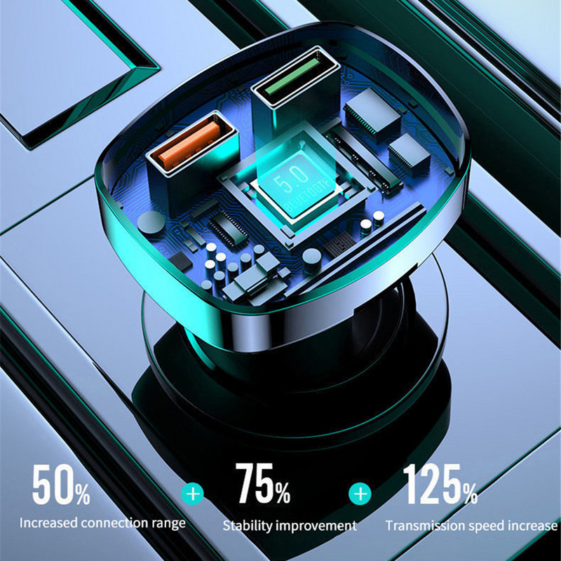 Brichetă auto compatibilă cu Bluetooth Radio FM Transmițător PD 18W Type-C Dual USB 3.1A Lumină ambientală colorată MP3 Player