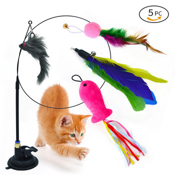 Интерактивна играчка за котка Handfree Cat Stick Playing Kitten Playing Teaser Wand Toy Вендуза Bird/Feather Cat Wand Toys Set