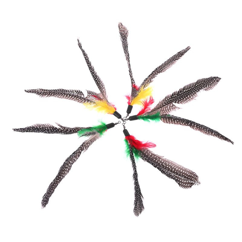 5 bucăți/set de jucărie pentru pisici din pene naturale, realizate manual, rezerve de pasăre, bețișoare interactive