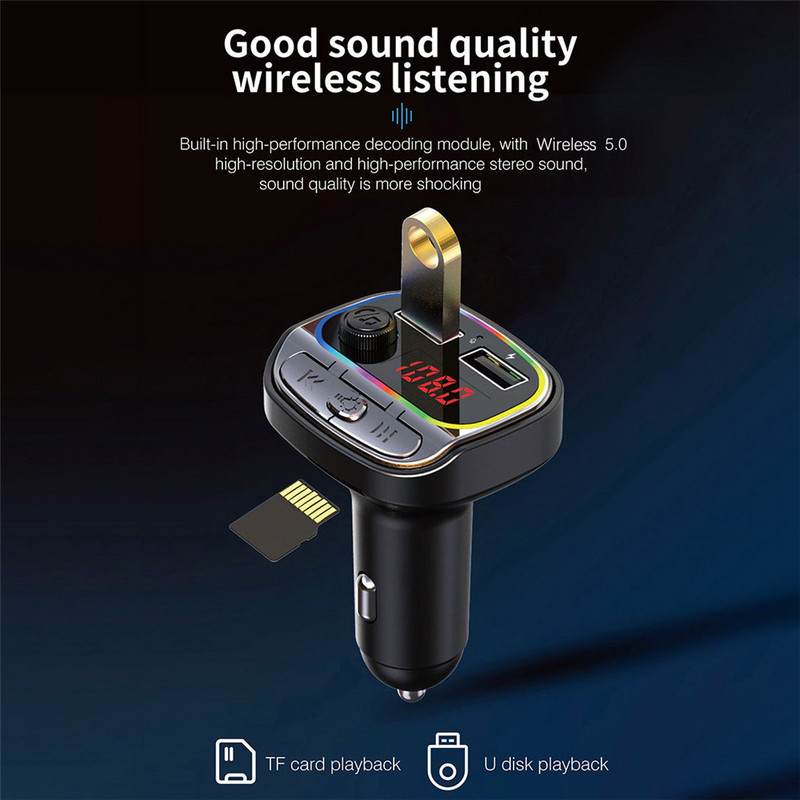 KEBIDUMEI Transmițător FM Bluetooth 5.0 pentru mașină, încărcător rapid de 3.1A, player Mp3 pentru mașină, modulator de muzică pentru mâini libere cu accesorii auto TF U