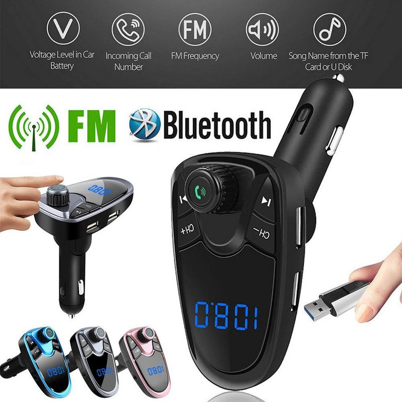 Transmițător FM fără mâini Bluetooth 5.0 Kit auto Port dublu USB pentru încărcător auto USB MP3 Music Player suport disc TF/U