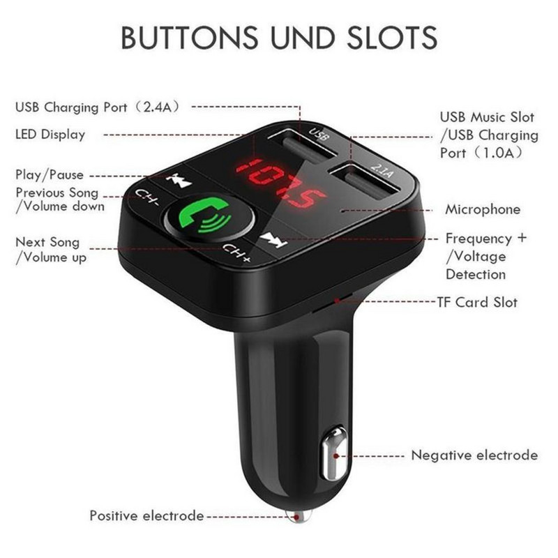 Adaptor radio auto Modulator 2.1A Încărcător dublu USB Transmițător FM Set auto Bluetooth fără fir Kit Mâini libere Auto MP3 Audio Music Player
