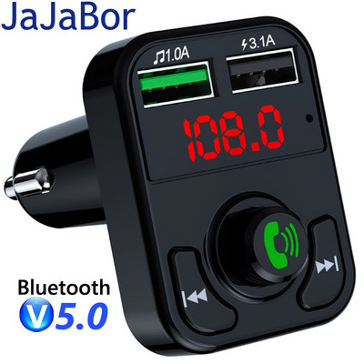 JaJaBor Transmițător FM auto Player MP3 2 USB Încărcare rapidă Wireless Mâini libere Receptor audio 5.0 compatibil Bluetooth