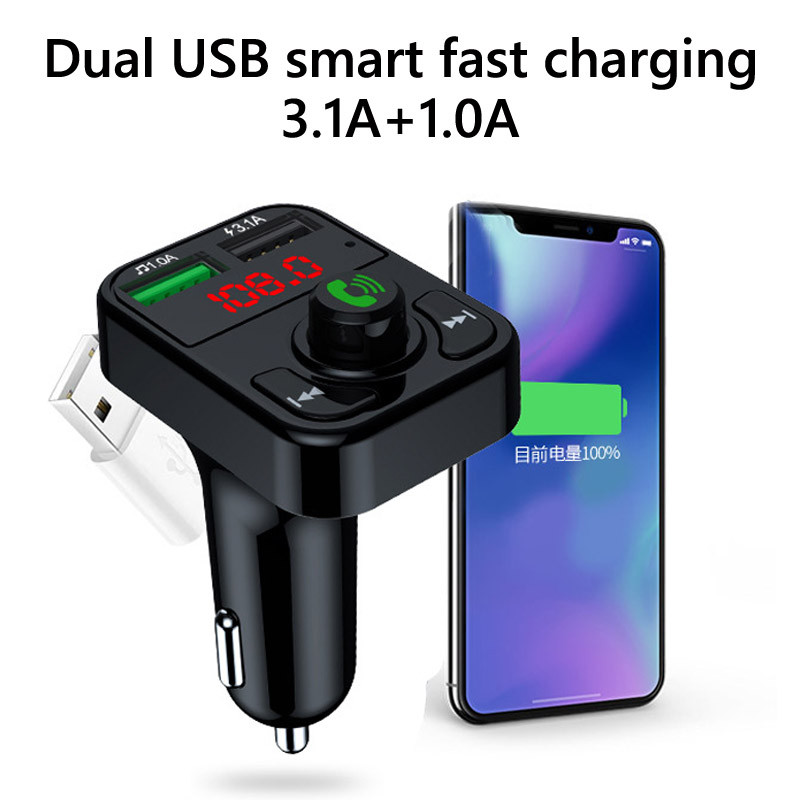 JaJaBor Transmițător FM auto Player MP3 2 USB Încărcare rapidă Wireless Mâini libere Receptor audio 5.0 compatibil Bluetooth