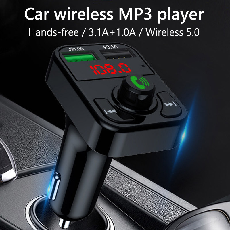 JaJaBor Transmițător FM auto Player MP3 2 USB Încărcare rapidă Wireless Mâini libere Receptor audio 5.0 compatibil Bluetooth