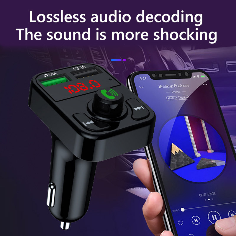 JaJaBor Transmițător FM auto Player MP3 2 USB Încărcare rapidă Wireless Mâini libere Receptor audio 5.0 compatibil Bluetooth