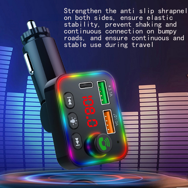 Transmițător FM pentru mașină Player MP3 Radio Adaptor fără fir Compatibil cu Bluetooth 5.3 Port dublu USB Încărcător rapid de încărcare