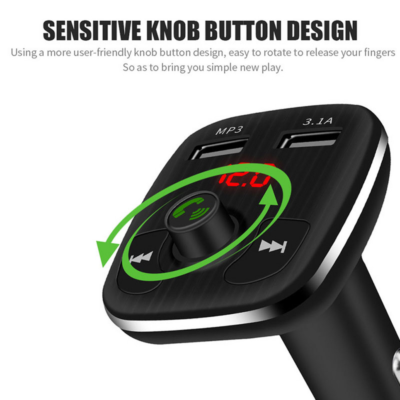 Încărcătoare pentru mașină cu două porturi USB Transmițător FM Bluetooth Apel telefonic Mâini libere Kit auto Accesorii auto Decorare interioară Piese auto