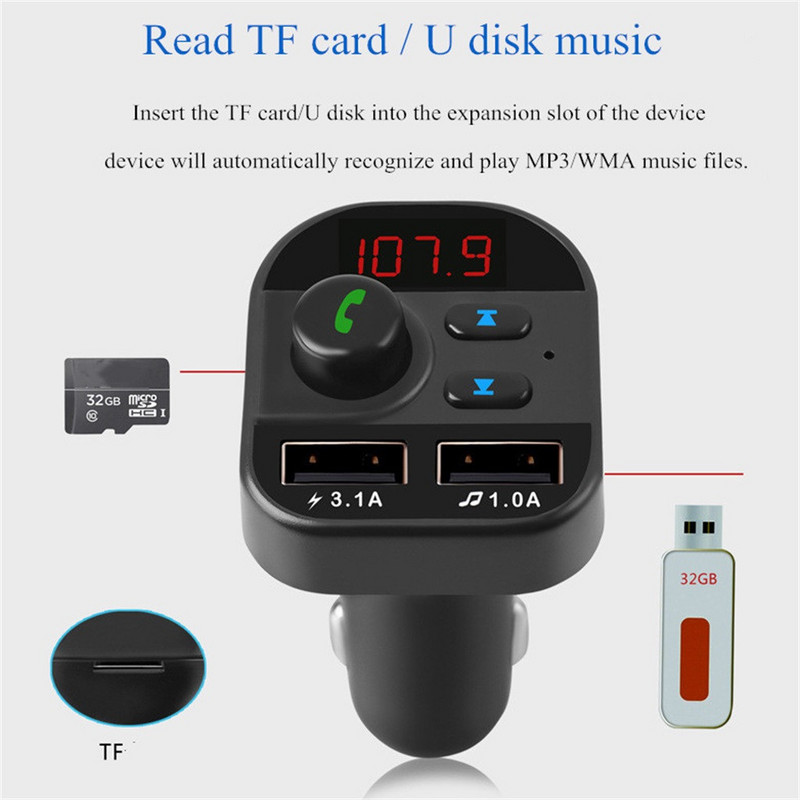Transmițător FM auto Bluetooth Adaptor radio fără fir Încărcător usb Player Mp3 Accesorii auto Decorare interioară Piese auto