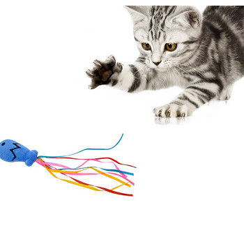 Αστείο παιχνίδι γάτας Μπλε κορδέλα με καλάμι Fish Tease Stick Cat Crazy Toy Παιχνίδια ψαριών για γάτα Διαδραστικά παιχνίδια με ραβδί ψαρέματος για γατάκι