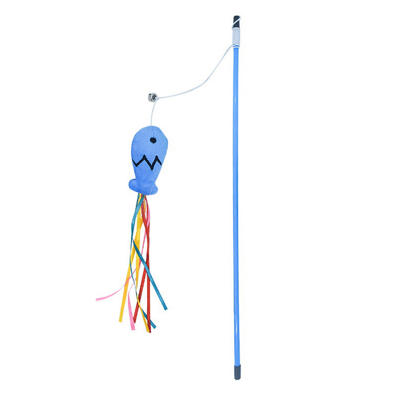 Jucărie amuzantă pentru pisici Tijă albastră Panglică Pește Tease Băț pisică Jucărie nebună Pește Jucării pentru pisici Pisicuță interactivă Undiță de pescuit Jucării cu baghetă