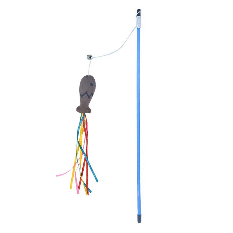 Jucărie amuzantă pentru pisici Tijă albastră Panglică Pește Tease Băț pisică Jucărie nebună Pește Jucării pentru pisici Pisicuță interactivă Undiță de pescuit Jucării cu baghetă