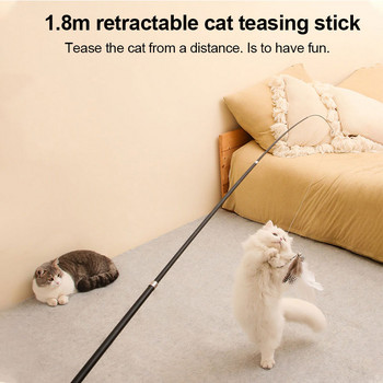 Четири секционна телескопична котешка пръчка 1,8 м, супер дълга въдица от въглеродни влакна, устойчива на надраскване играчка за котка с пера, консумативи за домашни любимци