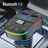 Bluetooth 5.0 ασύρματος πομπός FM Colorful Light Dual 3.1A USB γρήγορης φόρτισης Handsfree Car Kit U Disk TF Card MP3 Player