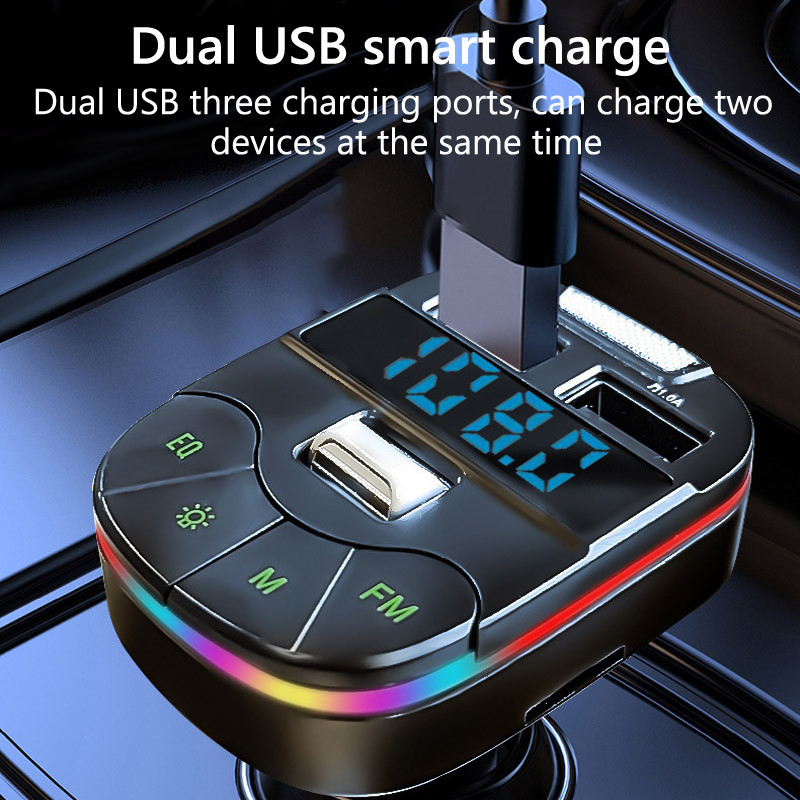 Transmițător FM fără fir Bluetooth 5.0 Lumină colorată Dual 3.1A USB Încărcare rapidă Set auto Mâini libere U Disk Card TF Player MP3