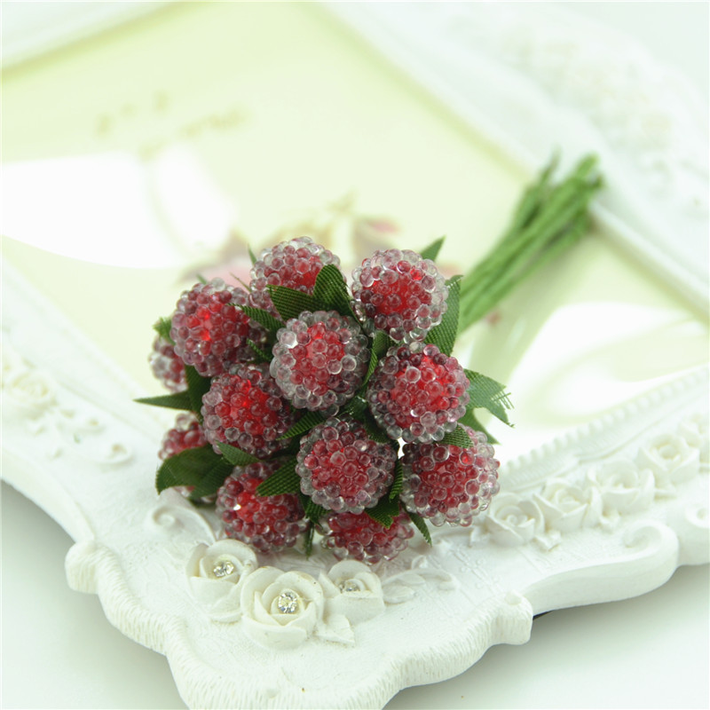 Ieftin 12 bucăți de fructe de pădure mici, flori artificiale, stamine de cireș roșu, perlat, decorare cu rodie din sticlă de simulare de nuntă