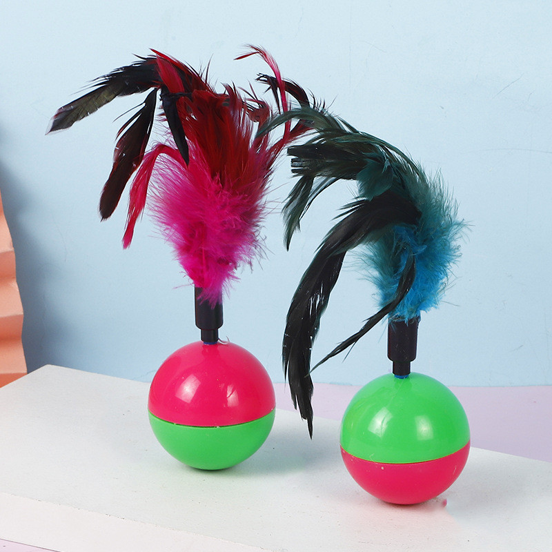 1buc Jucărie pentru pisici de șoarece cu pene, pahar de jucării pentru pisici, minge, pisicuță, șoarece, jucării interactive, colorate, cu pene, pentru pisici, diametru 5,5 cm