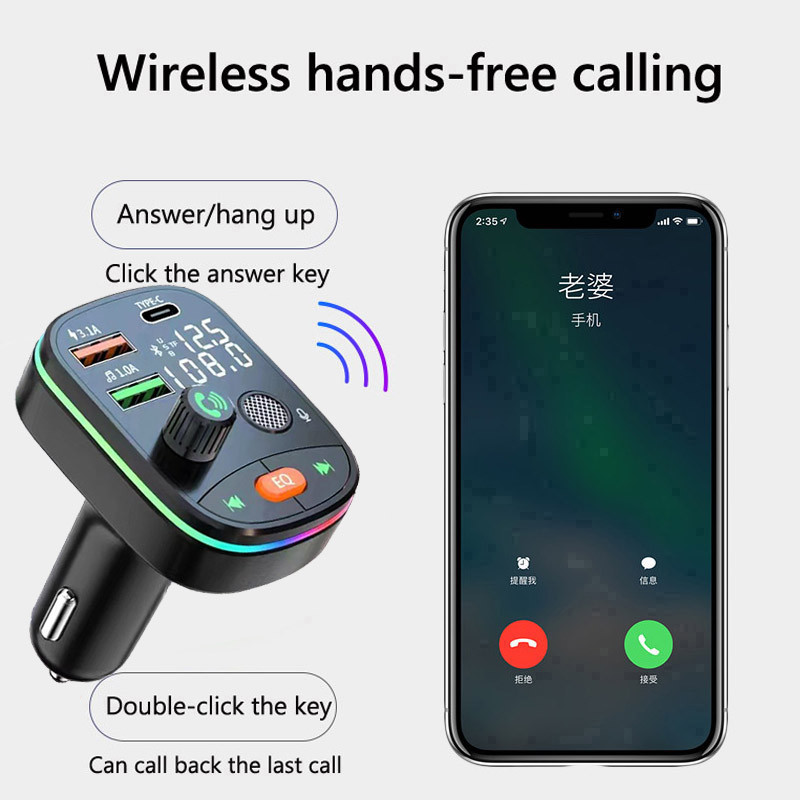 Transmițător FM fără fir Usb dublu tip C Pd 20w 3.1a Încărcător de încărcare rapidă Bluetooth 5.0 Kit auto Mâini libere Modulator FM Radio auto