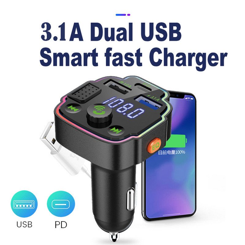 Transmițător FM fără fir Usb dublu tip C Pd 20w 3.1a Încărcător de încărcare rapidă Bluetooth 5.0 Kit auto Mâini libere Modulator FM Radio auto