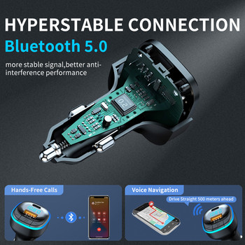 Bluetooth 5.0 FM Πομπός USB Flash Drive Car Mp3 Player Τύπος C Usb 3.1A Φορτιστής τηλεφώνου γρήγορης φόρτισης Bluetooth Handsfree Αυτοκίνητο