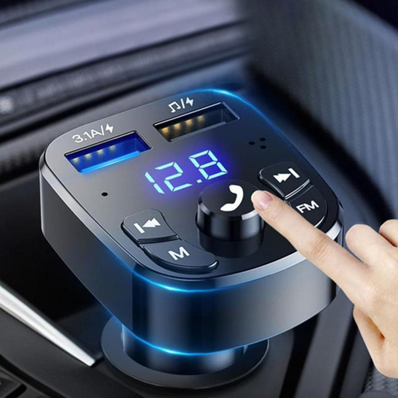 Încărcător rapid multifuncțional USB dublu pentru mașină Transmițător FM MPS compatibil Bluetooth cu voltmetru Afișaj digital Accesorii auto